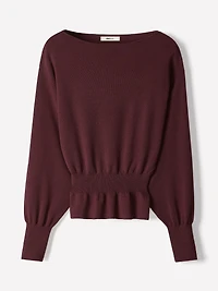 Long-Sleeve Boat-Neck Sweater with Cinched Waist