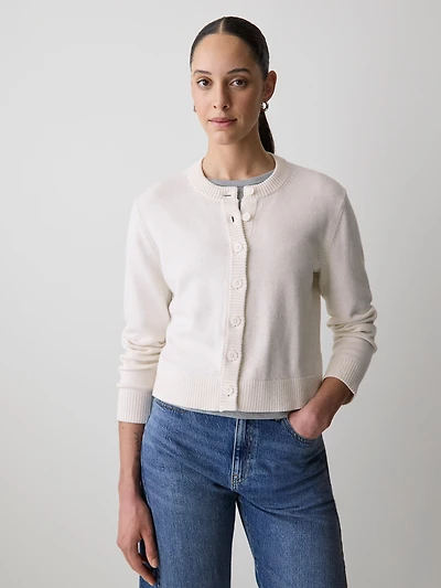 Cardigan en Laine à Manches Longues et Col Rond