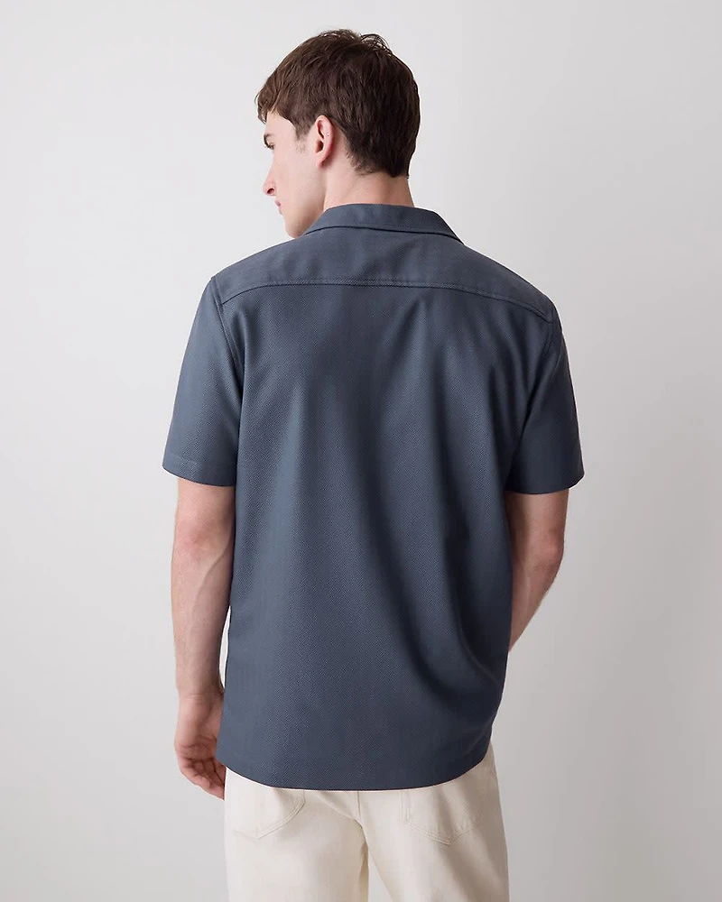 Short-Sleeve Herringbone Shirt with Camp Collar