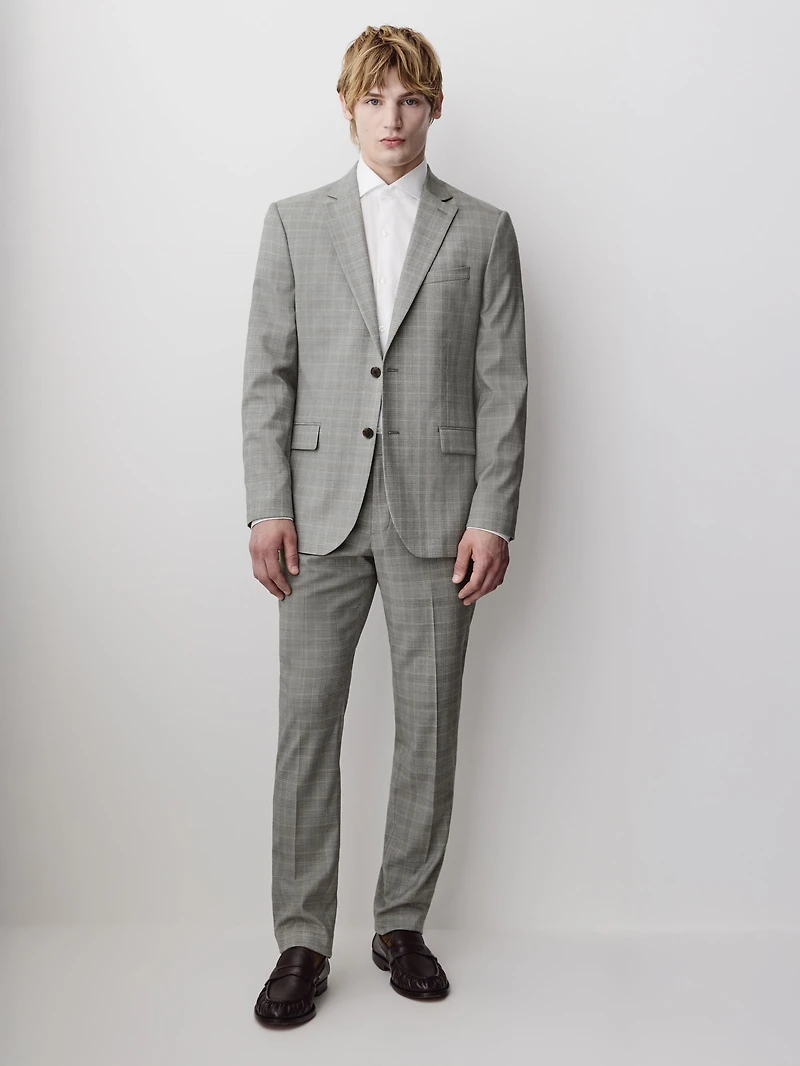 Slim-Fit Checkered Grey Suit Blazer
