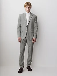 Slim-Fit Checkered Grey Suit Blazer