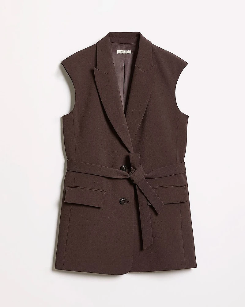 Long Sleeveless Twill Vest