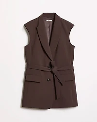 Long Sleeveless Twill Vest