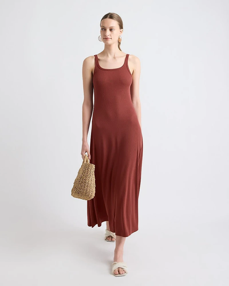 Sleeveless Square-Neck Ribbed Midi Dress