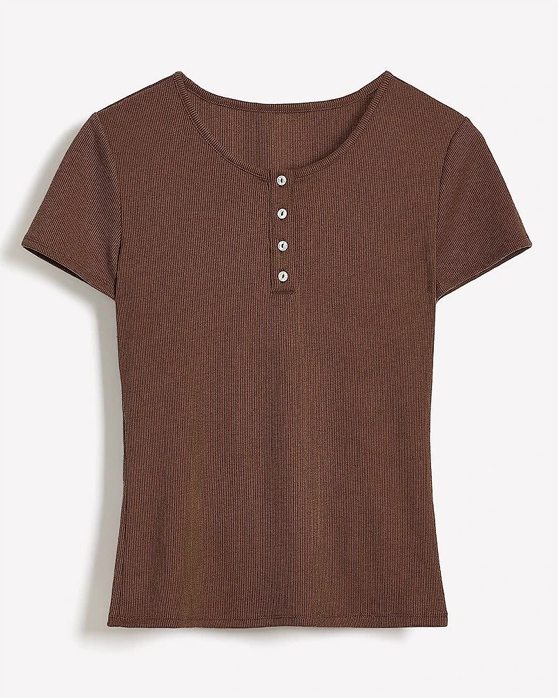 Short-Sleeve Ribbed Henley Top