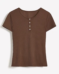 Short-Sleeve Ribbed Henley Top