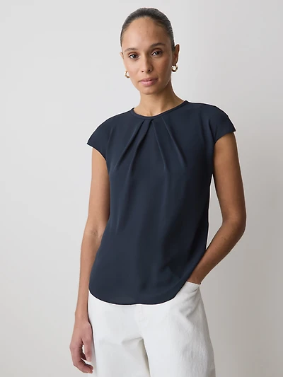 Blouse Bimatière à Col Rond et Manches Courtes