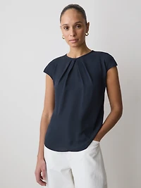Blouse Bimatière à Col Rond et Manches Courtes