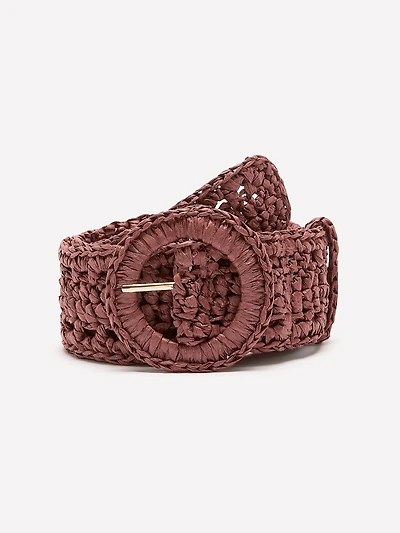 Ceinture en Raphia Non Extensible avec Boucle Ronde
