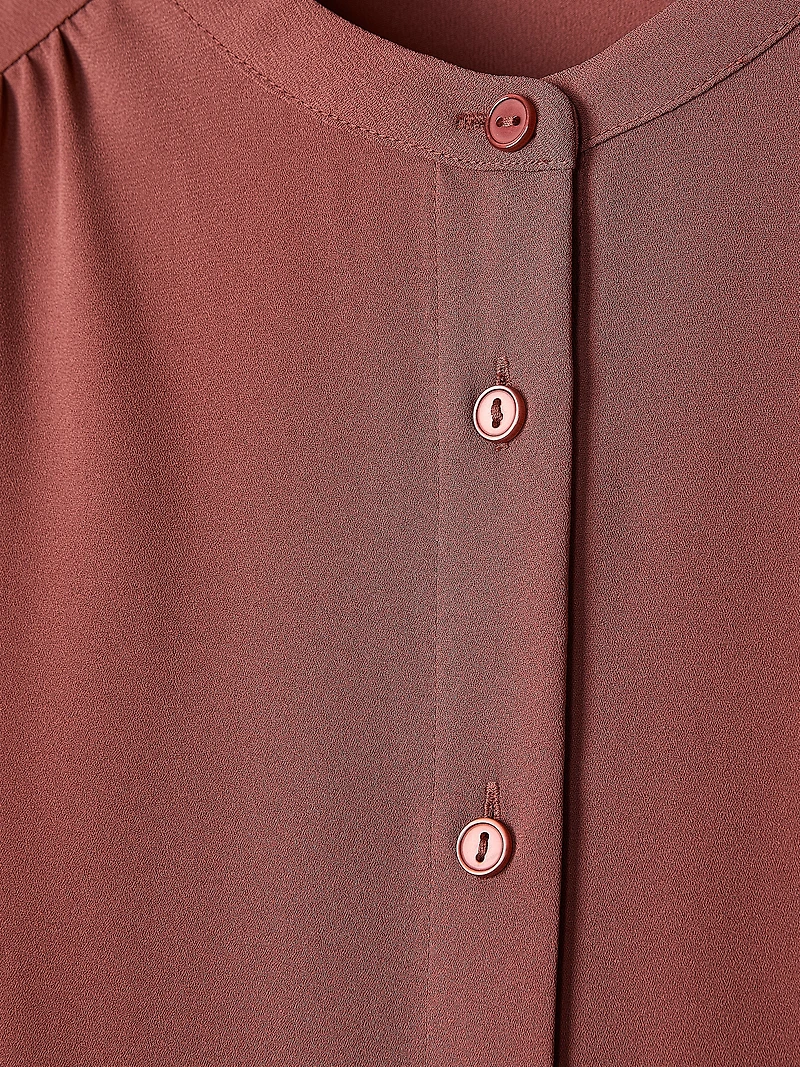 Silky Crepe Long-Sleeve Buttoned-Down Blouse