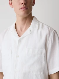 Chemise en Lin à Manches Courtes avec Col Camp