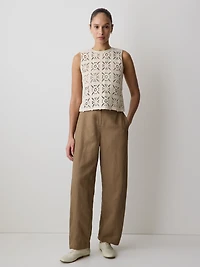 Pantalon en Sergé à Jambe Ballon et Taille Haute