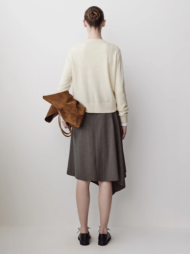 High-Rise Asymmetrical Flare Midi Skirt