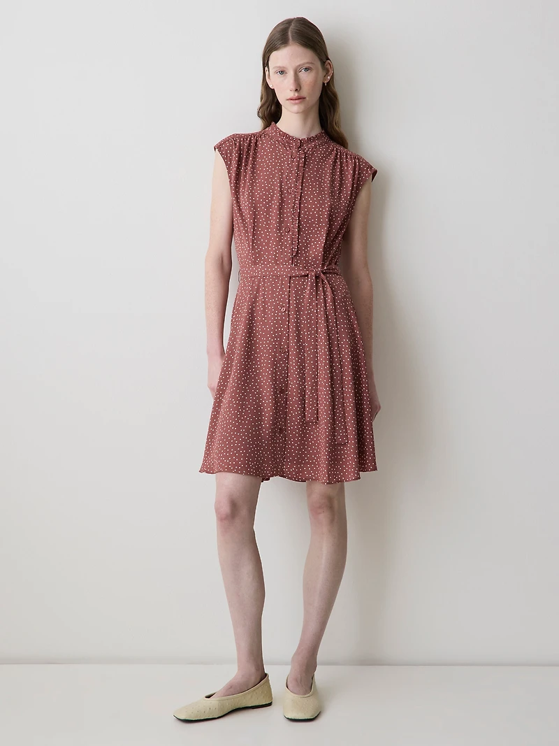 Sleeveless Mock-Neck Buttoned-Down Mini Dress