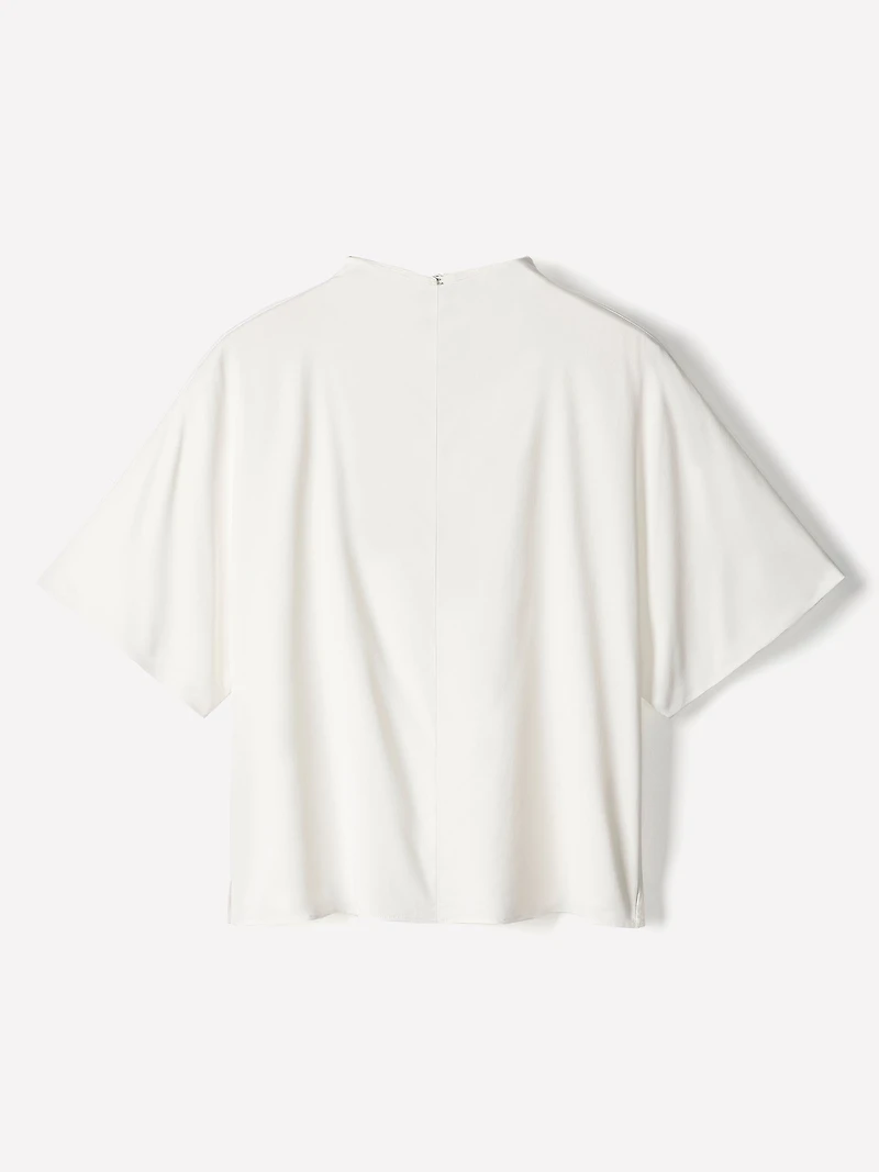 Short-Sleeve Mock-Neck Cape Blouse