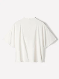 Short-Sleeve Mock-Neck Cape Blouse