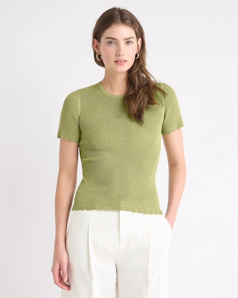 Short-Sleeve Crew-Neck Textured-Knit Sweater