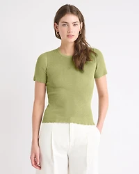 Short-Sleeve Crew-Neck Textured-Knit Sweater