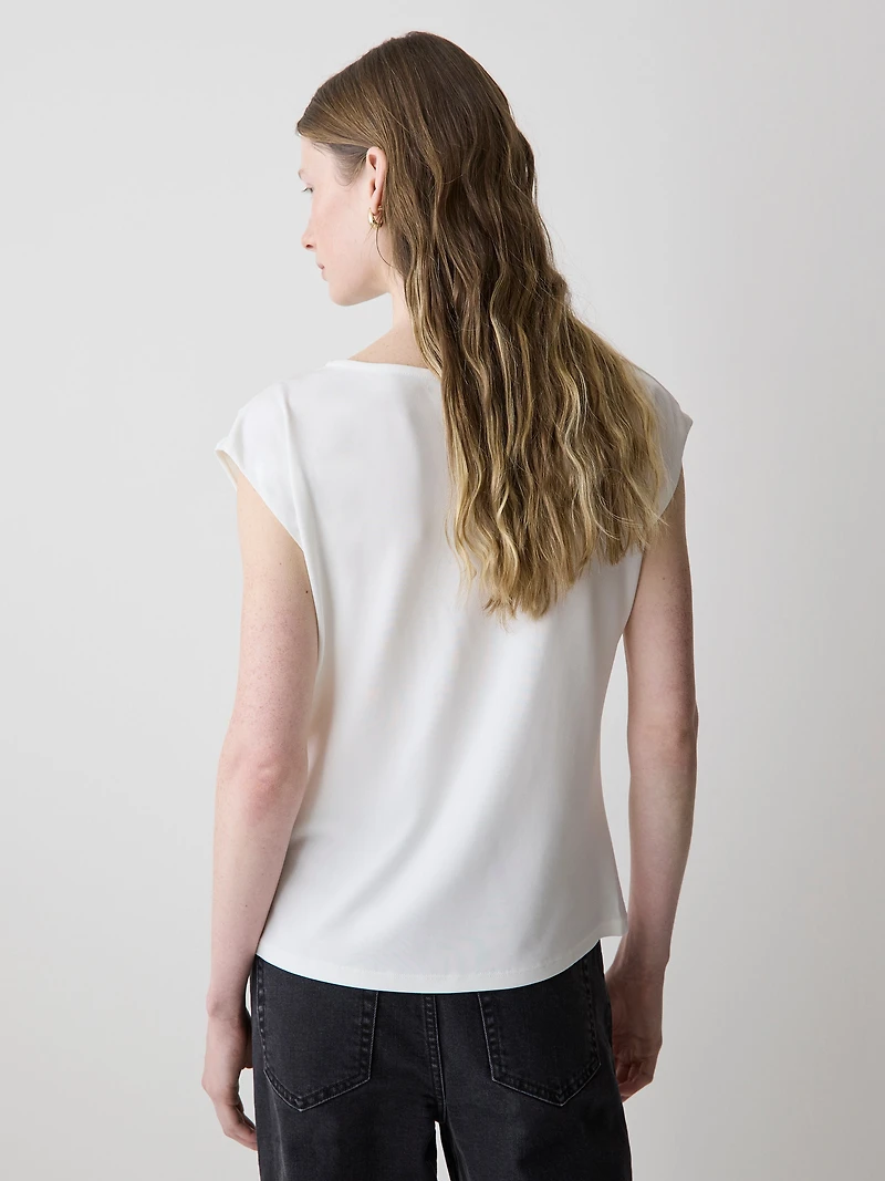 Extended-Sleeve Boat-Neck Top with Pleated Details