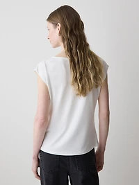 Extended-Sleeve Boat-Neck Top with Pleated Details