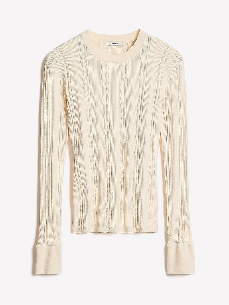 Haut Moulant en Mailles Pointelle à Manches Longues et Col Rond