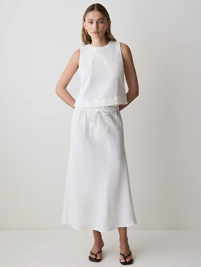 Linen Straight Midi Skirt