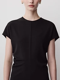 Extended-Sleeve Crew-Neck Midi Dress