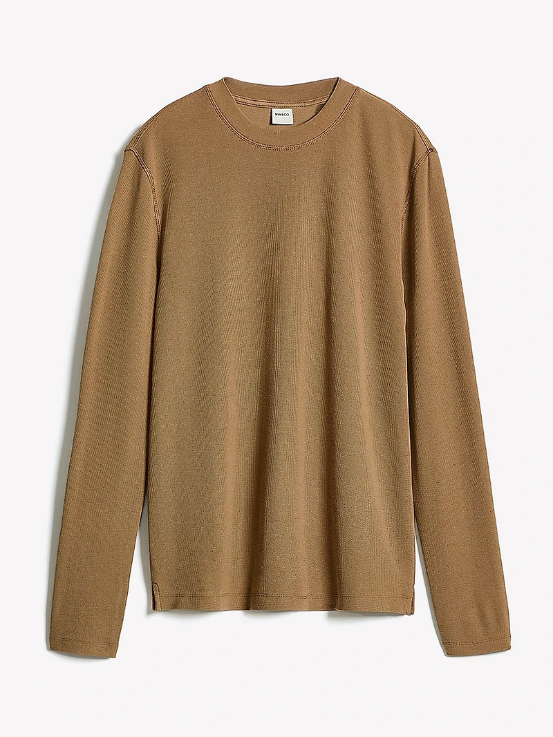 T-Shirt Gaufré à Manches Longues et Col Rond