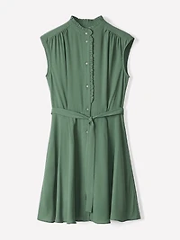 Sleeveless Mock-Neck Buttoned-Down Mini Dress