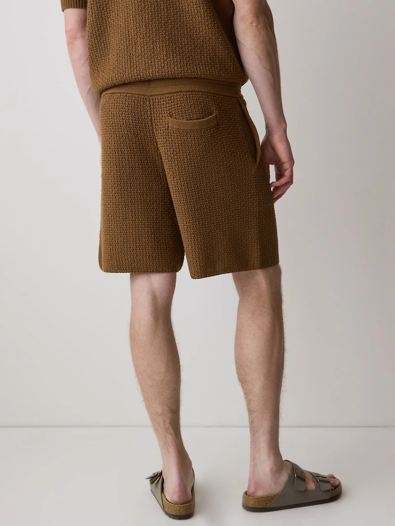 Textured Sweater Short with Elastic Waistband
