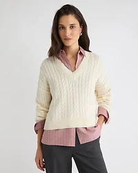 Long-Sleeve V-Neck Cable-Stitch Merino-Blend Sweater