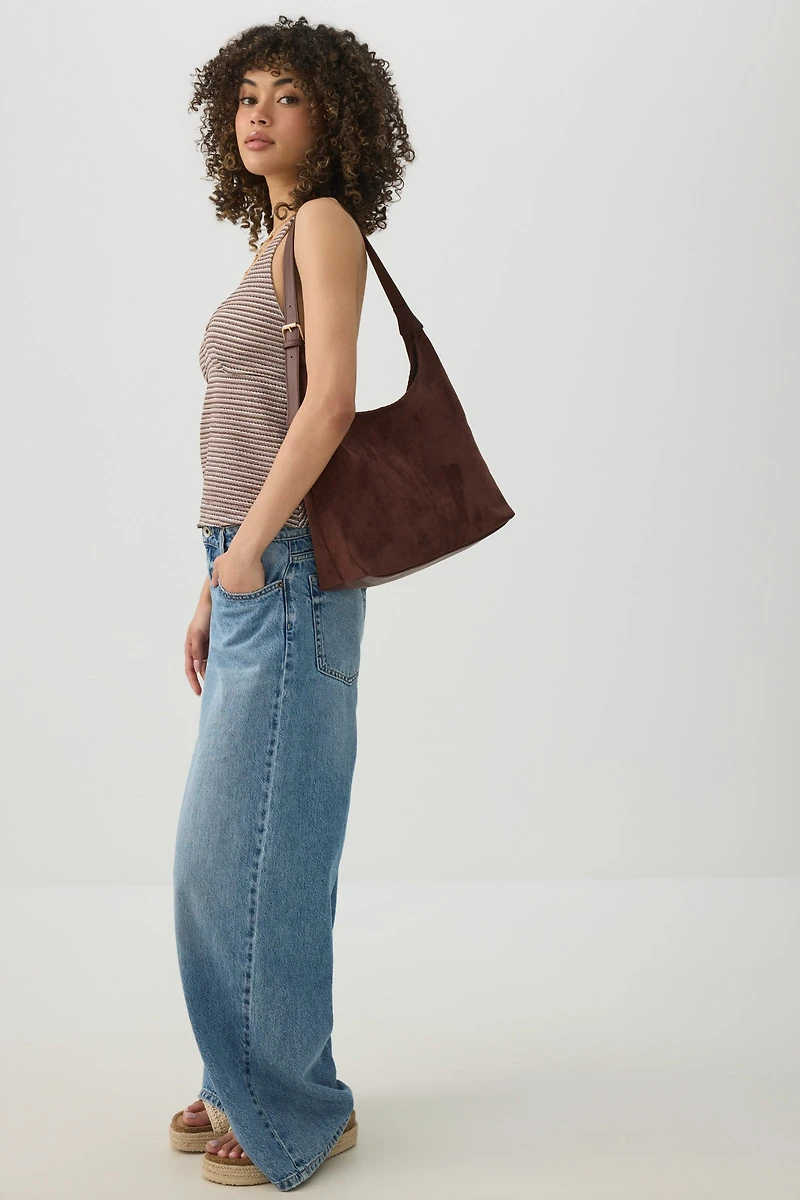 Sac à l'épaule en faux suede avec détail boucle