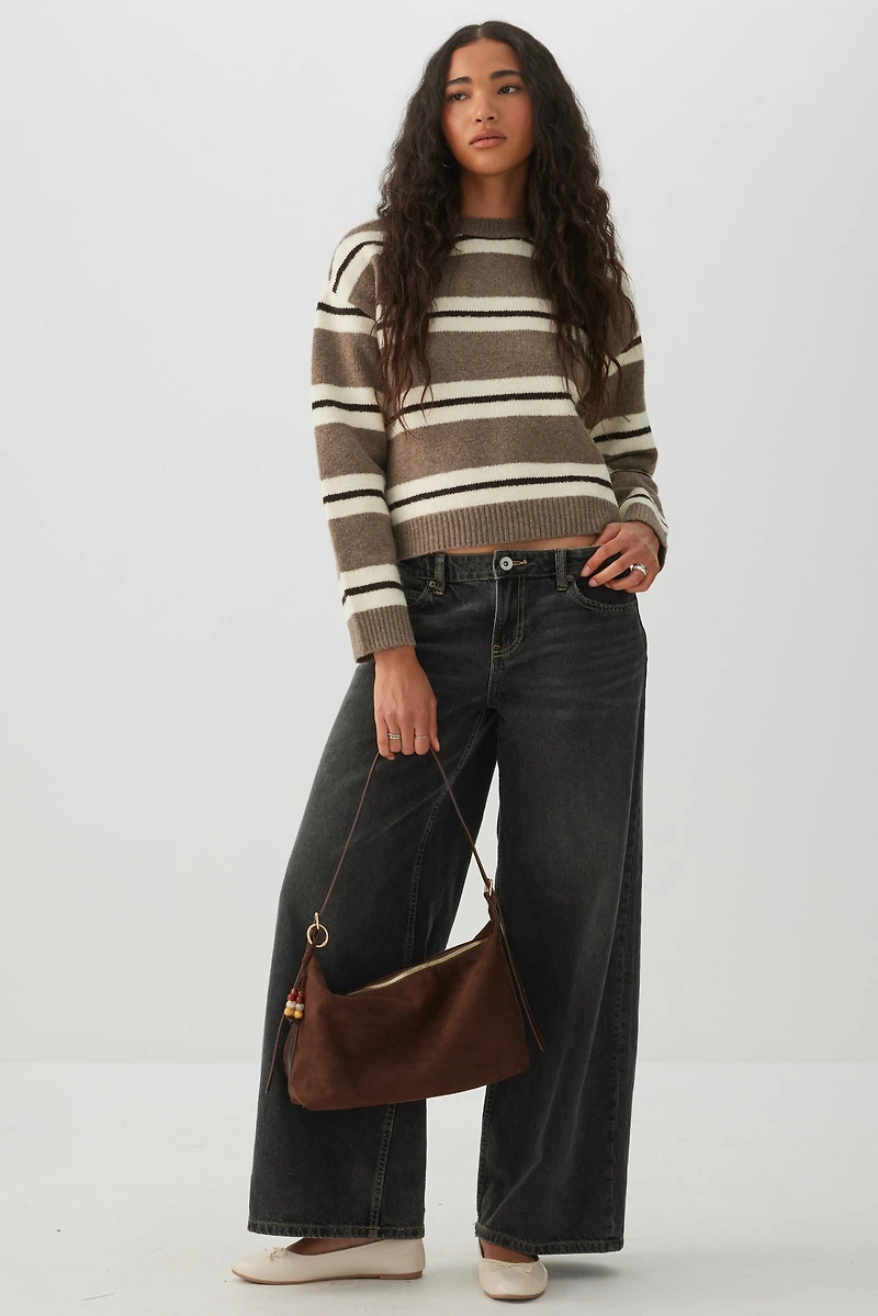 Petit sac fourre-tout en faux suède avec perles