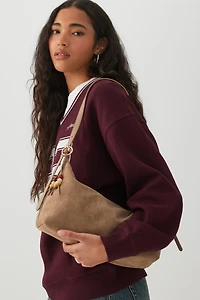 Petit sac fourre-tout en faux suède avec perles