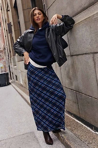 Plaid pattern Mesh Maxi Skirt