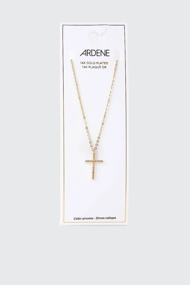 Collier pendentif croix plaqué or 14 carats
