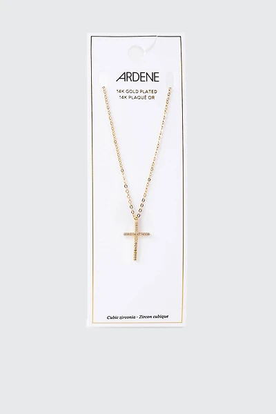 Collier pendentif croix plaqué or 14 carats