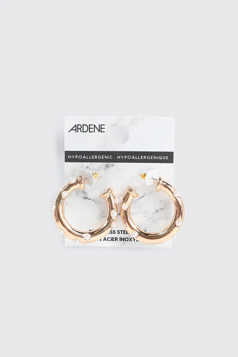 Tubular Hoop Earrings with Mini Pearls