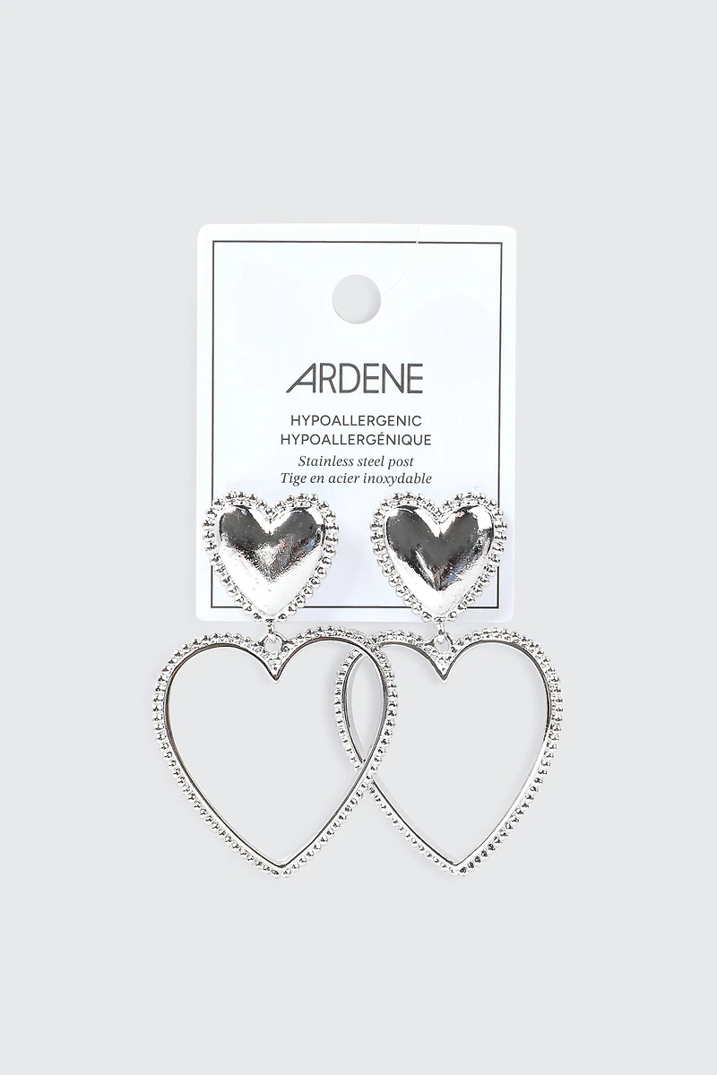 Boucles d’oreilles pendantes à double cœur