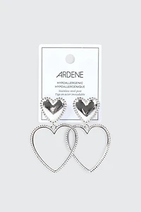 Boucles d’oreilles pendantes à double cœur