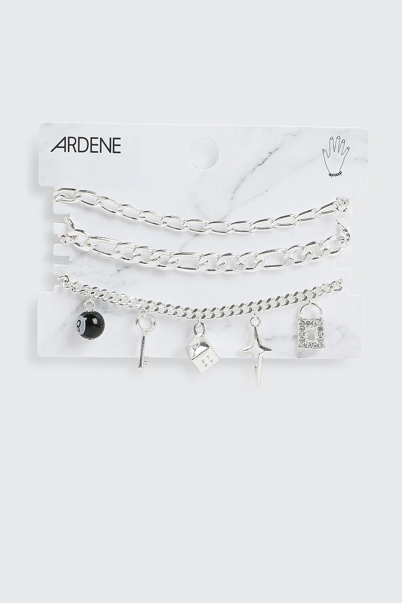 3-Pack Charm Chain Bracelets
