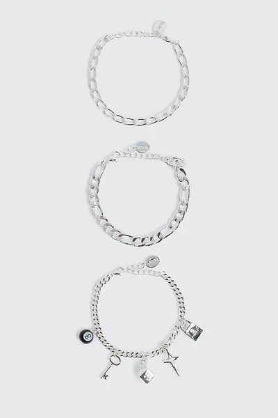 3-Pack Charm Chain Bracelets