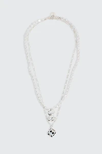 2-Row Dice & Bear Necklace