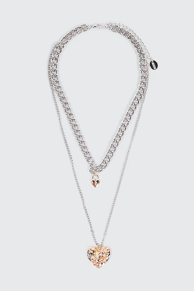 2-Row Necklace with Heart Pendants