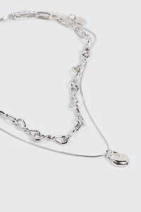 Two-Row Twist Chain & Lock Pendant Necklace
