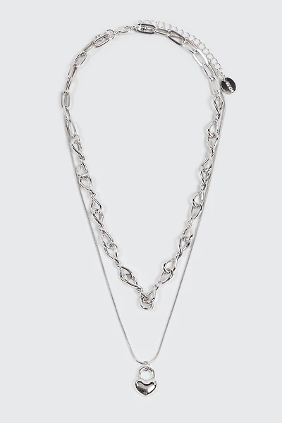 Two-Row Twist Chain & Lock Pendant Necklace