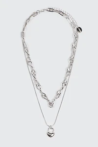 Two-Row Twist Chain & Lock Pendant Necklace