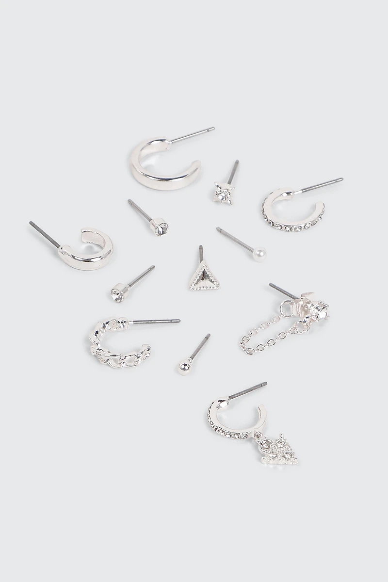 12-Pack of Silver Tone Mix Earrings