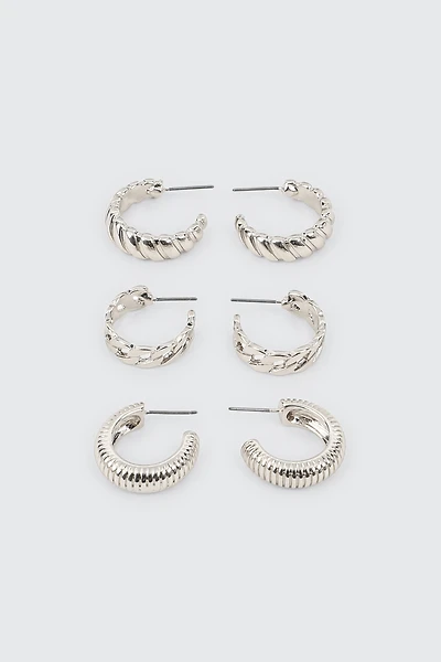 3-Pack Textured Hoop Earrings