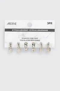 3-Pack Textured Hoop Earrings